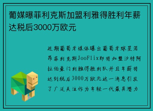 葡媒曝菲利克斯加盟利雅得胜利年薪达税后3000万欧元